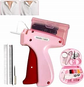 Needle Craft X Quick Stitch Sewing Gun for Clothes – Mini Stitch Gun, Includes Sewing Kit, different sizes of Sewing Needles, Tagging Gun Perfect for Quilting, Hemming, and Clothing Fixes (Pink)