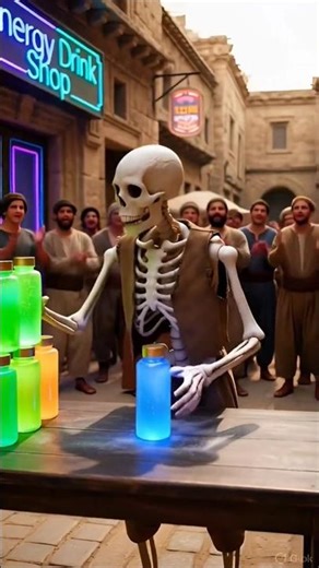 Skeleton Opens the First Energy Drink Shop in Ancient World! 💀⚡#shorts #skeleton #aianimation
