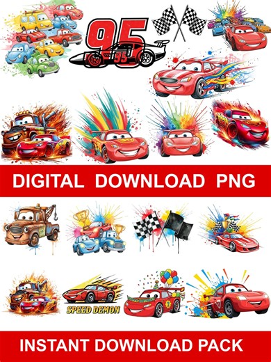 Cars PNG Clipart Bundle, Lightning Mcqueen, Mater, Cartoon Graphics (digital Download) - Etsy