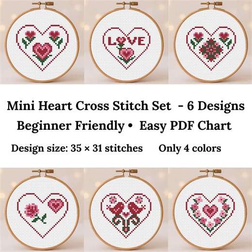 Mini Decorative Hearts in Bloom – Mini Cross Stitch Set - Etsy