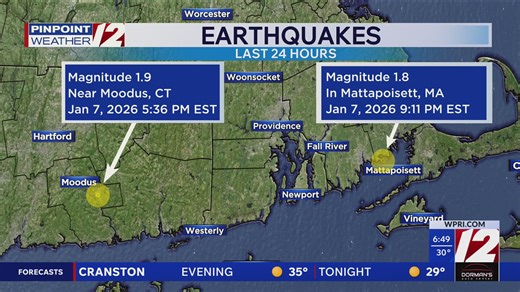 2 earthquakes recorded in Southern New England