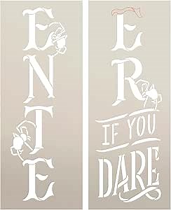 Enter If You Dare Tall Porch Sign Stencil by StudioR12 - Select Size - USA Made - DIY Spider Vertical Leaner Signs for Halloween - Paint Outdoor Fall Decor - STCL7090 (4ft)