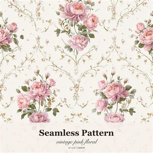 Pink Rose Floral Seamless Pattern, Vintage Rose Garden Repeat Design (digital Download) - Etsy