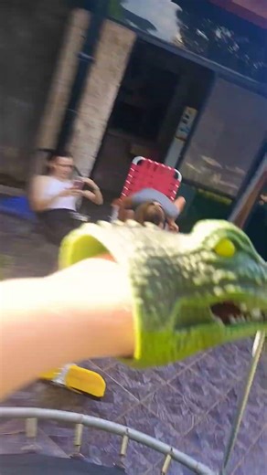 crocodile puppet jumping trampoline