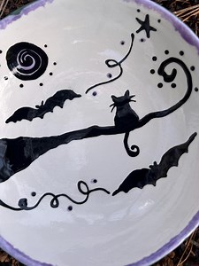 Personalized Ceramic Pottery Bat Cat Bowl: Full Moon Kitty Bats - Etsy
