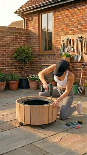 #DIY Wood Slats + Old Tire = Rolling Garden Planter #homedecor #creativeideas