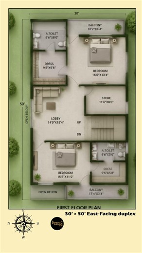 30x50 Modern East Facing Duplex Home Plan | Indian House Design