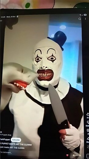 Shark puppet meets art the clown!! #funny #horror #memes #shark #memeshark #cartoonshark #sharkface