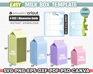 4 Milk Box Template Svg, Milk Carbon Template, Milk Favor Box Svg, Svg for Cricut, Favor Box Cut File, Box Template, Editable Canva, Instant - Etsy
