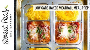 5.1K views | This baked meatball meal prep with spaghetti squash is a lower carb lunch option! Save time and reduce your dishes by baking the meatballs right in your meal prep containers. Grab the full recipe at: https://sweetpeasandsaffron.com/baked-meatball-meal-prep/ | Sweet Peas & Saffron | Facebook