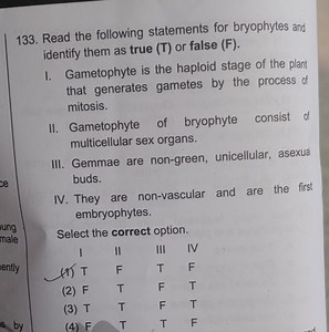 Read the following statements for bryophytes and identify them ... | Filo