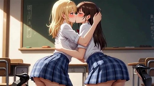 Naughty College Lesbians in Plaid Skirts Lick Pussy and Play Tits in Classroom