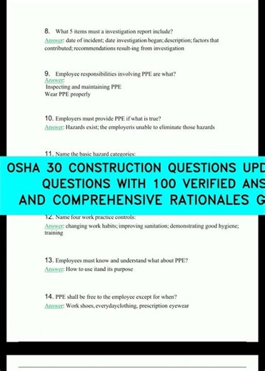 OSHA 30 CONSTRUCTION QUESTIONS UPDATED 2025 QUESTIONS WITH 100 VERIFIED ANSWERS AND COMPREHENSIVE