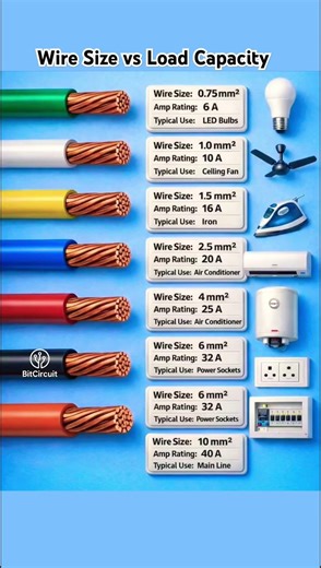 Wire Size vs Load Capacity.#viral #bitcircuit06 #shorts