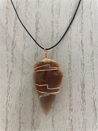 Arrowhead (jasper) Leather Necklace, Wrapped in Black Carbon Steel, Beautiful Stripes and Colors! - Etsy