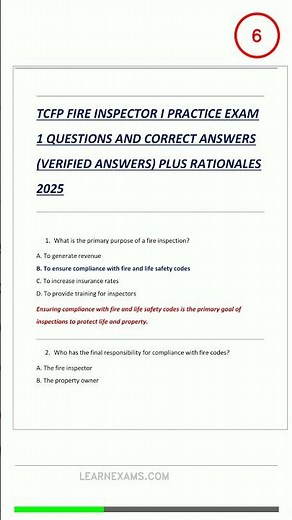 TCFP FIRE INSPECTOR I PRACTICE EXAM 1 QUESTIONS AN