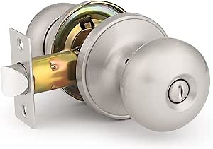 Mengico 1 Pack Interior Door Knob,Satin Nickel Door Handles Interior,Door Lock Privacy Lock(for Bedroom&Bathroom),Brushed Nickel Door Knob Interior