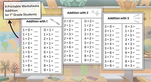 9 Printable Worksheets - Addition for 1st Grade Students - Etsy