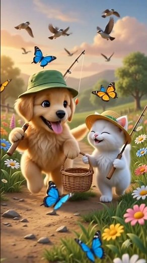 cat and dog go with together for fishing #cartoon #shorts #trending