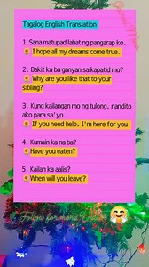 68K views · 1.2K reactions | Tagalog English Translation Useful Phrases Daily Expression Practice Speaking English Learn how to speak English #fbreelsfypシ゚ #educational #educationalcontent #reading #tagalogenglishtranslation #Translation | John Ines Mina | Facebook
