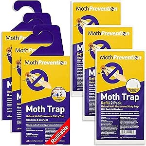 Clothes Moth Traps + Replacement Strips (9 Strips in Total) - Traps & Refills for MothPrevention Moth Traps - for Closets & Clothing