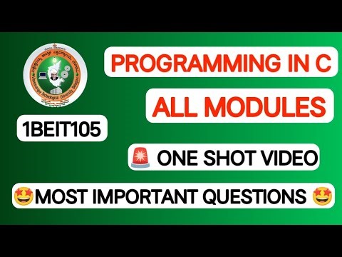 Programming in C All Modules Important Questions | 1st Sem VTU | 1BEIT105 One Shot | Pass in Exam 🔥