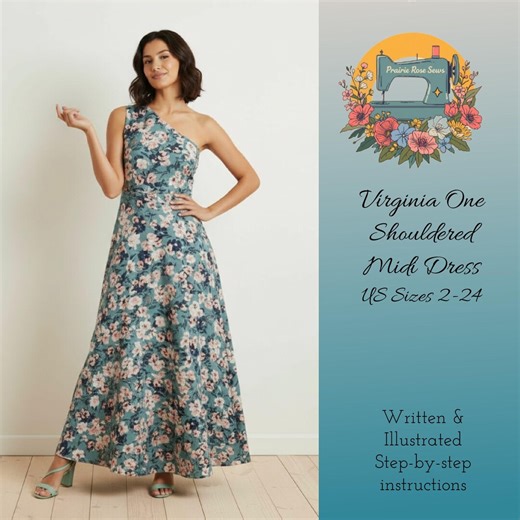 One Shoulder Midi Dress Sewing Pattern Pdf – Digital Download, US Sizes 2-24, DIY Fashion, Dressmaking Tutorial - Etsy