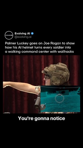 😲 Anduril founder Palmer Luckey went on Joe Rogan to show what his new AI helmet can do, and it’s a glimpse into the future of warfare. The helmet, called EagleEye, combines real-time maps, threat detection, thermal vision, RF sensing, spatial audio, and drone control. It fuses data from all sensors into one interface, giving the soldier full battlefield awareness. Luckey says it’s not just a tool, but a full command center on your head. It’s already being tested by the military. If this become