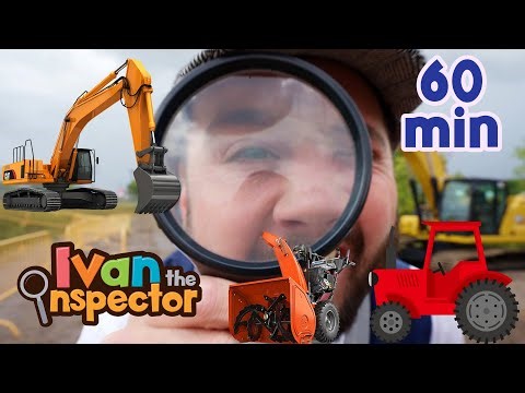 Excavators, Tractors, Snowblowers and More For Kids! | Ivan Inspects Giant Excavators For Kids