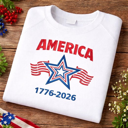 America 1776-2026 Embroidery Design | Patriotic Star Machine File - Etsy