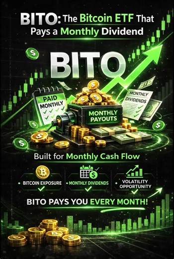 BITO is the Bitcoin ETF built for monthly cash flow. It gives investors Bitcoin exposure and a monthly dividend — a rare combo in the crypto ETF world. While Bitcoin moves with volatility, BITO keeps delivering consistent monthly payouts, creating a blend of growth potential and steady income. Perfect for investors who want Bitcoin exposure without the complexity of wallets, keys, or custody risk. BITO: Monthly income meets crypto innovation. #BITO #BitcoinETF #MonthlyDividend #CryptoIncome #Bit
