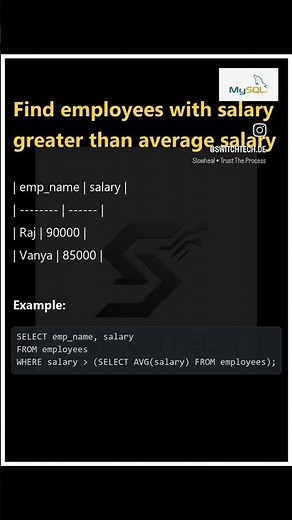 Find Employee Salary Greater Than Average Salary | SQL Subquery Explained #sqlview #sqlsaturday
