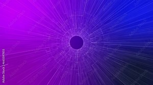 Digital animation Slow space tunnel with neon lines. Spatial new lines flashing in tunnels on black background.