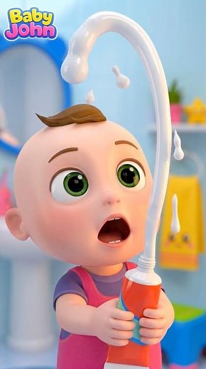 Amy And Sana at Teeth Brushig Time 😂 | Baby Cartoon | Nursey Rhymes & Kids Song #shorts