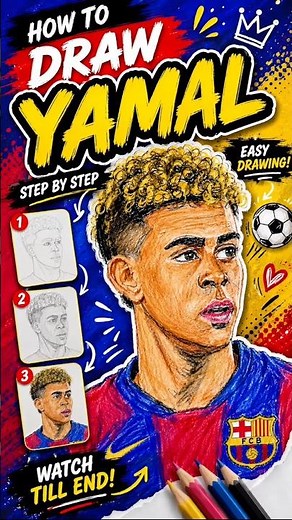 How to Draw Lamine Yamal ⚽🎨 | Easy Yamal Drawing Step by Step #yamal #shorts #gomel