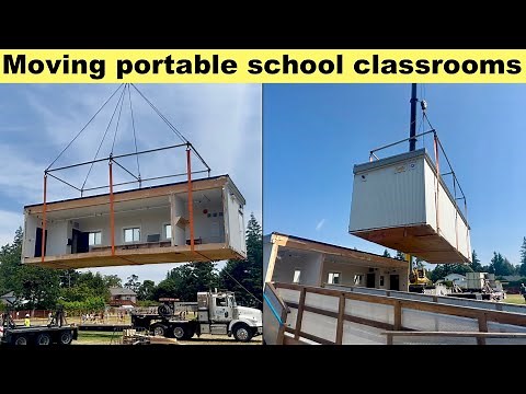 Moving school portable/modular classrooms lifted and trucked to new location following the process