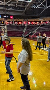 IUP Men's Basketball spent the morning with students from Indiana Area School District. Your #1 ranked Crimson Hawks are getting in the mood for Saturday's game! 💃🏀 #HawkFamily #IUP #TalonsUP #g2G | Kovalchick Convention and Athletic Complex