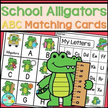School Alligators - Uppercase Lowercase Alphabet Matching Cards - ABC Flashcards