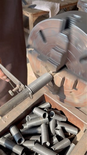 Simple Tension Spring Made on Lathe Machine | Handmade Iron Wire Spring #shorts