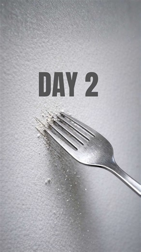Instagram -> Day 2: I'm trying to scratch through a wall with a fork li Every new follow = ONE scratch Comment: should i quit? Hahah Kinda regret my life choices at this point... #forkswall #forkchallenge #challenge #day1 #day2