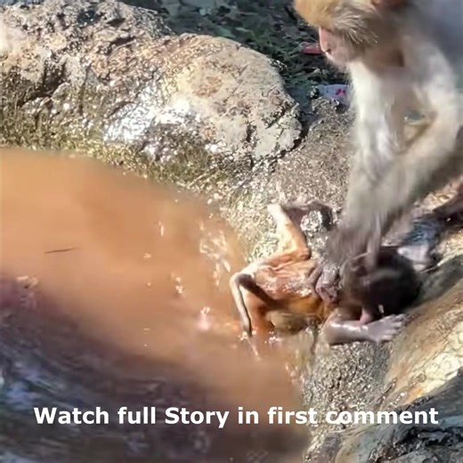 40K views · 411 reactions | The mother monkey saw that her baby monkey was too dirty, so she took him to wash Watch full Story in first comment | Cute monkey family | Facebook