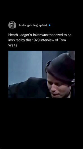 It was suggested that Heath Ledger's portrayal of the Joker was influenced by an interview with Tom Waits from 1979; Waits' voice, mannerisms, and energy were described as "uncanny." While Ledger never confirmed this, fans continue to speculate based on these resemblances. Credit: Nine Entertainment | History In Pictures