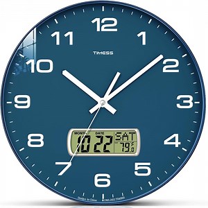 TIMESS 12" Analog Wall Clock with Date Display, Battery Operated Modern Clock for Living Room (Blue)