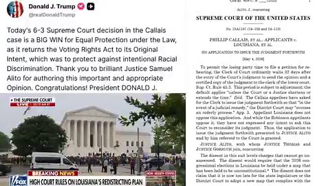 🚨 HOLY CRAP!! Justices Sam Alito and Clarence Thomas just PUMMELED Ketanji Jackson's dissent, calling it "trivial at best, and the other is baseless and INSULTING"🔥🔥Jackson basically ATTACKED the majority, and argued Louisiana should be required to use an *unconstitutional* racially gerrymandered map in the 2026 midterms — directly against the majority ruling.Alito didn't take too kindly to that:"The dissent goes on to claim that our decision represents an unprincipled use of power...that is 