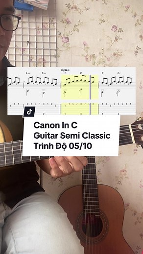 Canon In C (Pachelbel) - Guitar Semi Classic Fingerstyle - TAB Lesson #guitar #nhachaymoingay #guitare #guitarra #guitarcover