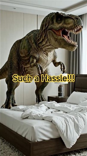 #DreamTrackAI a t rex making the bed but failing because his arms are too short