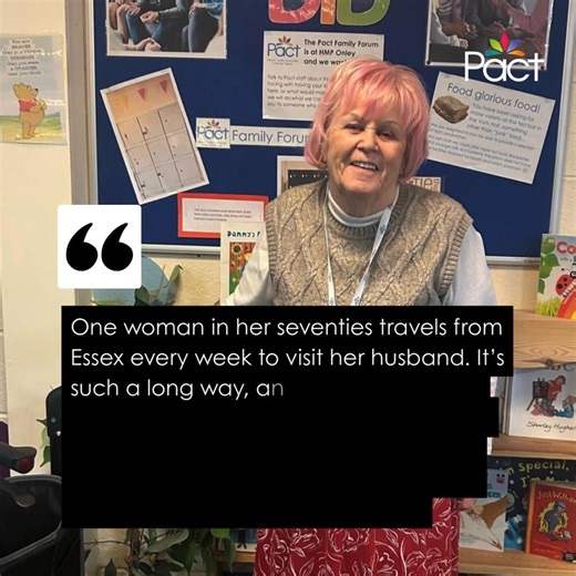 At Pact, we rely on our amazing volunteers and value them enormously. That's why it's so wonderful when we hear from people like Lynda. She tells us: "Volunteering with in prison with Pact has brought me so much. It gives me purpose—something outside my everyday routine—and it’s something I truly look forward to. I’m 78 now, and my daughter has said she’ll drive me to volunteer if I ever can’t drive myself. That’s how much this means to me. “If you’re considering volunteering with Pact, I’d say 