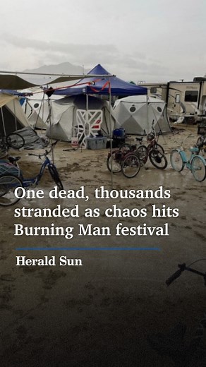 Thousands remain trapped in Nevada’s Black Rock Desert after monsoon rains and flash flooding transformed the Burning Man Festival into a muddy mess. #burningman #burningman2023 #festival #blackrockcity | Herald Sun