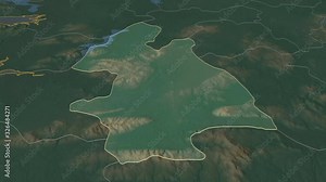 Tipperary, county with its capital, zoomed and extruded on the relief map of Ireland in the conformal Stereographic projection. Animation 3D