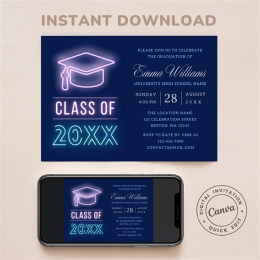 Buy Class of 2026 Neon Graduation Invitation Template (digital Download) Online in India - Etsy